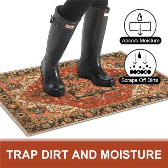 Washable Indoor Door mat, Non Slip Retro Entryway Rug 20" x 32" Doormat - Picture 3 of 6